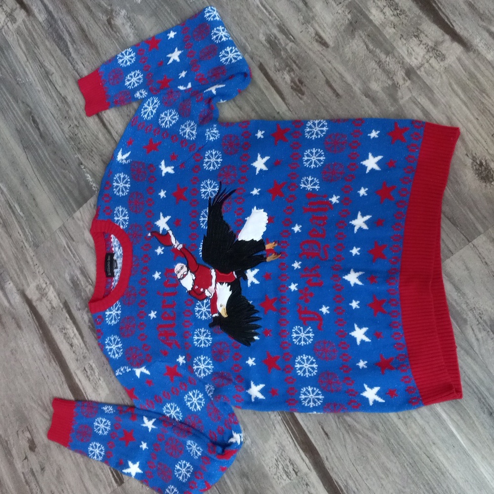 Bizzard Bay Men's Christmas Ugly Sweater Blue Red White